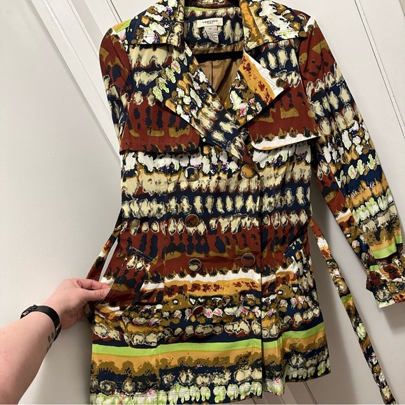 Vertigo Paris Trench Pea Coat Belted Lined Jacket Colorful Artsy Unique Women XS - Picture 8 of 11